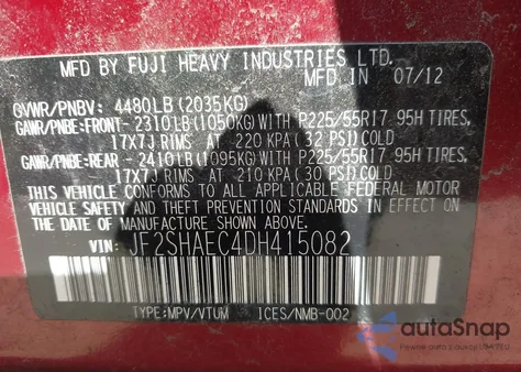 2013 Subaru Forester 2.5X Limited from USA, damaged, VIN JF2SHAEC4DH415082